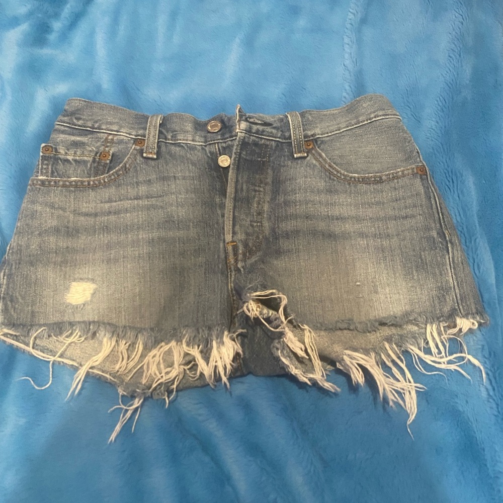 Levi's Classic Blue Jean Shorts with Frayed Hem